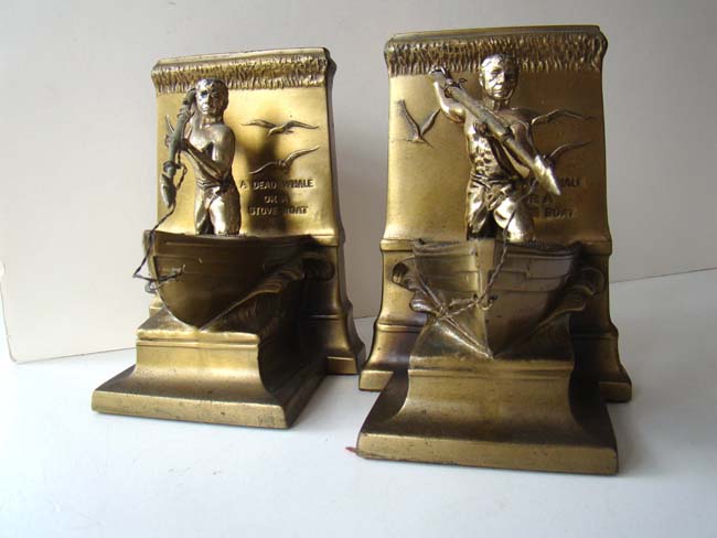 A nice pair of NEW BEDFORD WHALING MONUMENT brass bookends circa 1950. — image 2